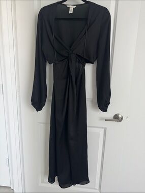 H&M Black Long-Sleeve Maxi Dress with Front Tie